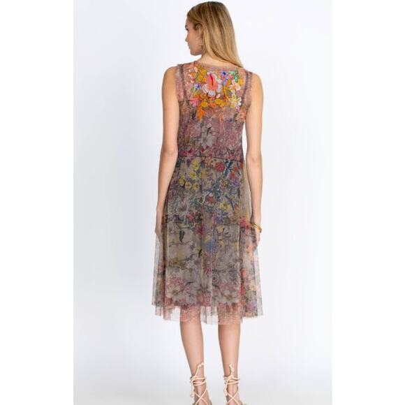 Johnny Was Asymmetrical Tiered Pink and Red Sundress - Picture 5 of 14